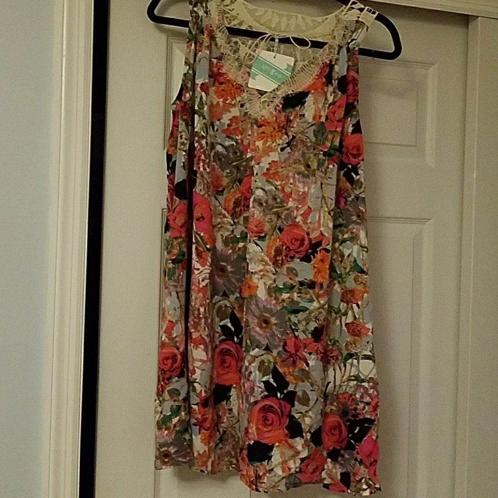 NWT UMGEE floral crochet lace tie swing dress tun